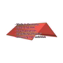 Nokstuk vlak | 145 x 145 x 2000 mm | 140° | Staal 0,50 mm | 25 µm Polyester | 3016 - Koraalrood #2