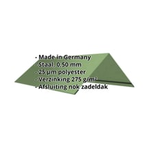 Nokstuk vlak | 145 x 145 x 2000 mm | 140° | Staal 0,50 mm | 25 µm Polyester | 6011 - Resedagroen #2