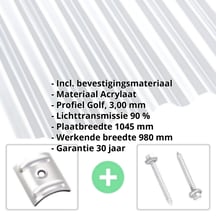 Acrylaat golfplaat | 76/18 | Voordeelpakket | 3,00 mm | Helder | Breedte 3,00 m | Lengte 2,00 m #2