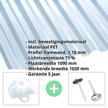 PET damwandplaat | 76/18 | Voordeelpakket | 1,10 mm | Helder, licht blauw getint | Blueline | Breedte 3,13 m | Lengte 2,00 m #2