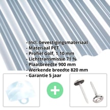 PET golfplaat | 76/18 | Voordeelpakket | 1,10 mm | Helder, licht blauw getint | Blueline | Breedte 2,54 m | Lengte 2,00 m #2