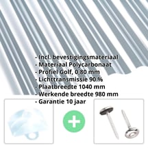 Polycarbonaat golfplaat | 76/18 | Voordeelpakket | 0,80 mm | Helder | Breedte 3,00m | Lengte 2,00 m #2