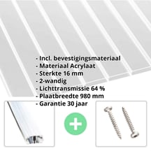 Acrylaat kanaalplaat | 16 mm | Profiel A1 | Voordeelpakket | Plaatbreedte 980 mm | Helder | Extra brede kanalen | Breedte 3,08 m | Lengte 2,0 #2
