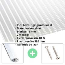 Acrylaat kanaalplaat | 16 mm | Profiel A1 | Voordeelpakket | Plaatbreedte 980 mm | Helder | Breedte 3,08 m | Lengte 2,00 m #2