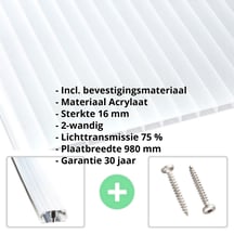 Acrylaat kanaalplaat | 16 mm | Profiel A1 | Voordeelpakket | Plaatbreedte 980 mm | Helder | Breedte 3,08 m | Lengte 2,00 m #2