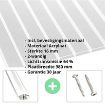 Acrylaat kanaalplaat | 16 mm | Profiel A4 | Voordeelpakket | Plaatbreedte 980 mm | Helder | Extra brede kanalen | Breedte 3,09 m | Länge 2,00 #2