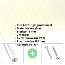 Acrylaat kanaalplaat | 16 mm | Profiel A4 | Voordeelpakket | Plaatbreedte 980 mm | Opaal wit / goud | Breedte 3,09 m | Lengte 2,00 m #2