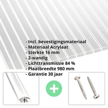 Acrylaat kanaalplaat | 16 mm | Profiel A4 | Voordeelpakket | Plaatbreedte 980 mm | Helder | Breedte 3,09 m | Lengte 2,00 m #2