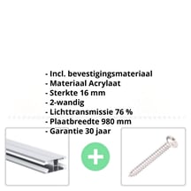 Acrylaat kanaalplaat | 16 mm | Profiel DUO | Voordeelpakket | Plaatbreedte 980 mm | Opaal wit | Breedte 7,13 m | Lengte 5,00 m #2