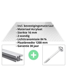 Acrylaat kanaalplaat | 16 mm | Profiel ECO | Voordeelpakket | Plaatbreedte 1200 mm | Helder | Breedte 3,71 m | Lengte 2,00 m #2