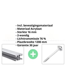 Acrylaat kanaalplaat | 16 mm | Profiel ECO | Voordeelpakket | Plaatbreedte 1200 mm | Opaal wit | Breedte 3,71 m | Lengte 2,00 m #2