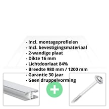 Acrylaat kanaalplaat | 16 mm | Profiel Mendig | Voordeelpakket | Plaatbreedte 980 mm | Helder | Brede kanaal | Breedte 8,14 m | Lengte 2,00 #2