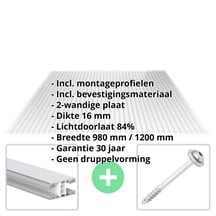 Acrylaat kanaalplaat | 16 mm | Profiel Mendig | Voordeelpakket | Plaatbreedte 980 mm | Helder | Breedte 3,09 m | Lengte 2,00 m #2
