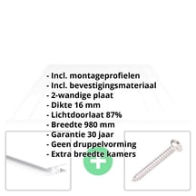 Acrylaat kanaalplaat | 16 mm | Profiel Zeven | Voordeelpakket | Plaatbreedte 980 mm | Helder | Brede kanaal | Breedte 6,19 m | Lengte 5,00 #2