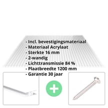 Acrylaat kanaalplaat | 16 mm | Profiel Zeven | Voordeelpakket | Plaatbreedte 1200 mm | Helder | Breedte 3,79 m | Lengte 2,00 m #2