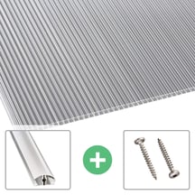 Polycarbonaat kanaalplaat | 10 mm | Profiel A4 | Voordeelpakket Plaatbreedte 1050 mm | Helder | Dubbel UV-besch. | Breedte 3,30 m | Lengte 2,00 Polycarbonaat kanaalplaat | 10 mm | Profiel A4 | Voordeelpakket | Plaatbreedte 1050 mm | Helder | Dubbel UV-besch. | Breedte 3,30 m | Lengte 2,00 #1