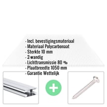 Polycarbonaat kanaalplaat | 10 mm | Profiel DUO | Voordeelpakket | Plaatbreedte 1050 mm | Helder | Breedte 8,55 m | Lengte 2,00 m #2