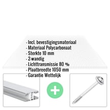 Polycarbonaat kanaalplaat | 10 mm | Profiel Mendig | Voordeelpakket | Plaatbreedte 1050 mm | Helder | Breedte 8,55 m | Lengte 2,00 m #2