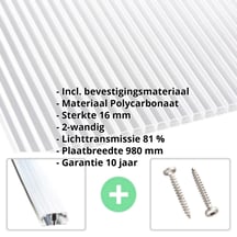 Polycarbonaat kanaalplaat | 16 mm | Profiel A1 | Voordeelpakket | Plaatbreedte 980 mm | Helder | Extra brede kanalen | Breedte 3,08 m | Lengte 2,0 #2
