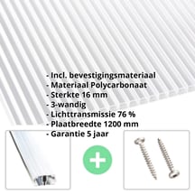 Polycarbonaat kanaalplaat | 16 mm | Profiel A1 | Voordeelpakket | Plaatbreedte 1200 mm | Helder | Blueline | Breedte 3,74 m | Lengte 2,00 m #2