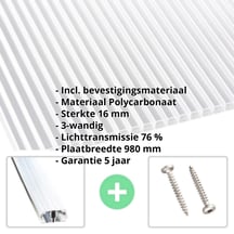 Polycarbonaat kanaalplaat | 16 mm | Profiel A1 | Voordeelpakket | Plaatbreedte 980 mm | Helder | Blueline | Breedte 3,08 m | Lengte 2,00 m #2