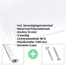 Polycarbonaat kanaalplaat | 16 mm | Profiel A1 | Voordeelpakket | Plaatbreedte 1200 mm | Opaal wit | Blueline | Breedte 3,74 m | Lengte 2,00 m #2