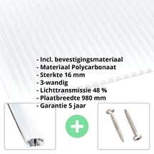 Polycarbonaat kanaalplaat | 16 mm | Profiel A1 | Voordeelpakket | Plaatbreedte 980 mm | Opaal wit | Blueline | Breedte 3,08 m | Lengte 2,00 m #2