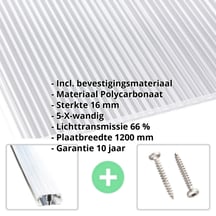 Polycarbonaat kanaalplaat | 16 mm | Profiel A1 | Voordeelpakket | Plaatbreedte 1200 mm | Helder | Extra sterk | Breedte 3,74 m | Lengte 2,00 m #2
