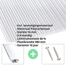 Polycarbonaat kanaalplaat | 16 mm | Profiel A1 | Voordeelpakket | Plaatbreedte 980 mm | Helder | Extra sterk | Breedte 3,08 m | Lengte 2,00 m #2