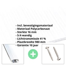 Polycarbonaat kanaalplaat | 16 mm | Profiel A1 | Voordeelpakket | Plaatbreedte 980 mm | Opaal wit | Extra sterk | Breedte 3,08 m | Lengte 2,00 m #2