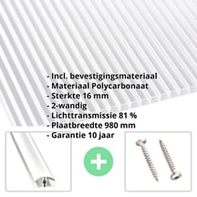 Polycarbonaat kanaalplaat | 16 mm | Profiel A4 | Voordeelpakket | Plaatbreedte 980 mm | Helder | Extra brede kanalen | Breedte 3,09 m | Lengte 2,0 #2