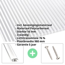 Polycarbonaat kanaalplaat | 16 mm | Profiel A4 | Voordeelpakket | Plaatbreedte 980 mm | Helder | Blueline | Breedte 3,09 m | Lengte 2,00 m #2