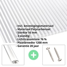 Polycarbonaat kanaalplaat | 16 mm | Profiel A4 | Voordeelpakket Plaatbreedte 1200 mm | Helder | Dubbelzij. UV-bescherming | Breedte 3,08 m | Len Polycarbonaat kanaalplaat | 16 mm | Profiel A4 | Voordeelpakket | Plaatbreedte 1200 mm | Helder | Dubbelzij. UV-bescherming | Breedte 3,08 m | Len #2