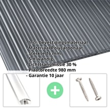 Polycarbonaat kanaalplaat | 16 mm | Profiel A4 | Voordeelpakket | Plaatbreedte 980 mm | Grafiet | Extra sterk | Breedte 3,08 m | Lengte 2,00 m #2