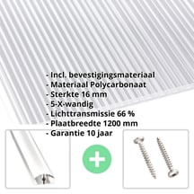 Polycarbonaat kanaalplaat | 16 mm | Profiel A4 | Voordeelpakket | Plaatbreedte 1200 mm | Extra sterk | Breedte 3,75 m | Lengte 2,00 m #2