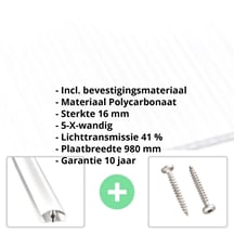 Polycarbonaat kanaalplaat | 16 mm | Profiel A4 | Voordeelpakket | Plaatbreedte 980 mm | Opaal wit | Extra sterk | Breedte 3,08 m | Lengte 2,00 m #2