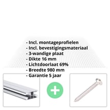 Polycarbonaat kanaalplaat | 16 mm | Profiel DUO | Voordeelpakket | Plaatbreedte 980 mm | Helder | Novalite | Breedte 5,11 m | Lengte 3,50 m #2