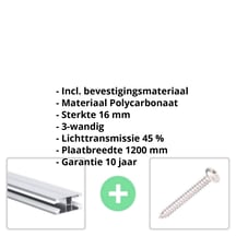 Polycarbonaat kanaalplaat | 16 mm | Profiel DUO | Voordeelpakket | Plaatbreedte 1200 mm | Opaal wit | Breedte 3,75 m | Lengte 2,00 m #2