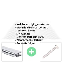 Polycarbonaat kanaalplaat | 16 mm | Profiel DUO | Voordeelpakket | Plaatbreedte 980 mm | Helder | Extra sterk | Breedte 3,09 m | Lengte 2,00 m #2