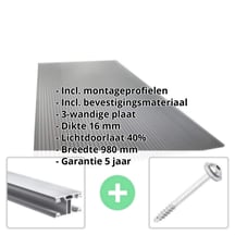 Polycarbonaat kanaalplaat | 16 mm | Profiel ECO | Voordeelpakket | Plaatbreedte 980 mm | Antracietgrijs | Novalite | Breedte 3,05 m | Lengte 2,00 m #2