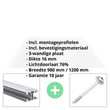 Polycarbonaat kanaalplaat | 16 mm | Profiel ECO | Voordeelpakket | Plaatbreedte 980 mm | Helder | Breedte 3,05 m | Lengte 2,00 m #2