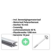 Polycarbonaat kanaalplaat | 16 mm | Profiel ECO | Voordeelpakket | Plaatbreedte 1200 mm | Opaal wit | Breedte 3,71 m | Lengte 2,00 m #2