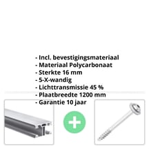 Polycarbonaat kanaalplaat | 16 mm | Profiel ECO | Voordeelpakket | Plaatbreedte 1200 mm | Opaal wit | Extra sterk | Breedte 3,71 m | Lengte 2,00 m #2