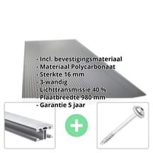 Polycarbonaat kanaalplaat | 16 mm | Profiel ECO | Voordeelpakket Plaatbreedte 980 mm | Antracietgrijs | Novalite | Breedte 3,05 m | Lengte 2,00 m Polycarbonaat kanaalplaat | 16 mm | Profiel ECO | Voordeelpakket | Plaatbreedte 980 mm | Antracietgrijs | Novalite | Breedte 3,05 m | Lengte 2,00 m #2