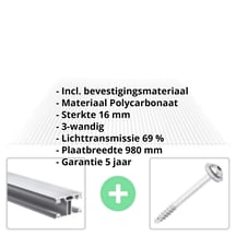 Polycarbonaat kanaalplaat | 16 mm | Profiel ECO | Voordeelpakket | Plaatbreedte 980 mm | Helder | Novalite | Breedte 3,05 m | Lengte 2,00 m #2