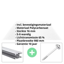 Polycarbonaat kanaalplaat | 16 mm | Profiel ECO | Voordeelpakket | Plaatbreedte 980 mm | Helder | Extra sterk | Breedte 3,05 m | Lengte 2,00 m #2
