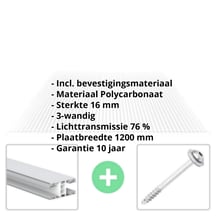 Polycarbonaat kanaalplaat | 16 mm | Profiel Mendig | Voordeelpakket | Plaatbreedte 1200 mm | Helder | Breedte 3,75 m | Lengte 2,00 m #2