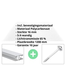 Polycarbonaat kanaalplaat | 16 mm | Profiel Mendig | Voordeelpakket | Plaatbreedte 1200 mm | Helder | Extra sterk | Breedte 3,75 m | Lengte 2,00 m #2