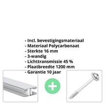 Polycarbonaat kanaalplaat | 16 mm | Profiel Mendig | Voordeelpakket | Plaatbreedte 1200 mm | Opaal wit | Breedte 3,75 m | Lengte 2,00 m #2