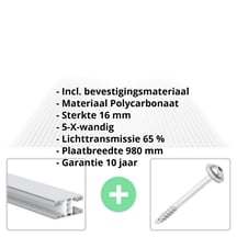 Polycarbonaat kanaalplaat | 16 mm | Profiel Mendig | Voordeelpakket | Plaatbreedte 980 mm | Helder | Extra sterk | Breedte 3,09 m | Lengte 2,00 m #2